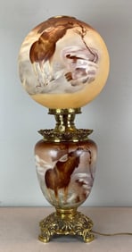 Vintage Hand Painted Moose Hurricane Two-Way Lamp