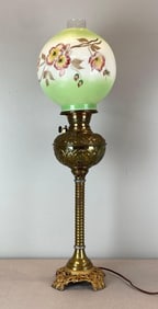 Vintage Hand Painted Floral Electrified Hurricane Oil Lamp