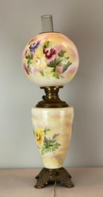 Vintage Hand Painted Floral Hurricane Lamp
