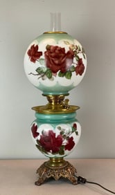 Vintage Success Hand Painted Roses Hurricane Lamp