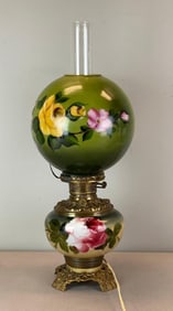 Vintage Hand Painted Floral Electrified Hurricane Oil Lamp