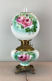 Vintage Hand Painted Roses Electrified Hurricane Oil Lamp