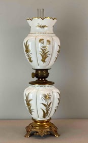 Vintage Harvard Etched Gold Floral Oil Lamp