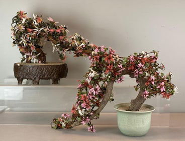 Group of 2 Glass Ming Trees
