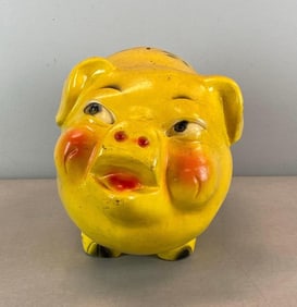 Hand Painted Floral Plaster Piggy Coin Bank