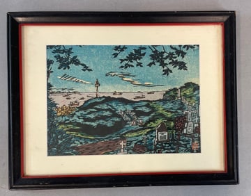 Foreigners Cemetery Yokohama Japan Wood Block Print