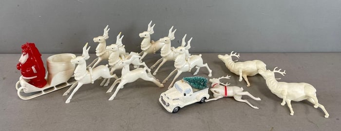 Group of Vintage Santa and Reindeer Christmas Decorations
