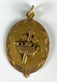 10K Gold 1926 Religious/Masonic Cross and Crown Engraved Pendant