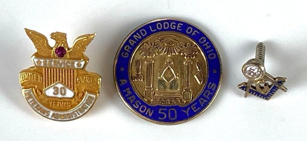 Group of 3 10K Gold Masonic Pins