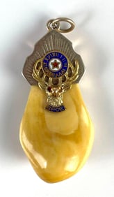 14K Gold Masonic Elk Lodge Tooth Pendant