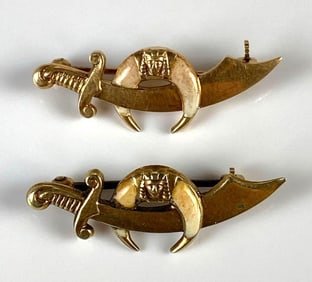 Pair of 14K Gold Shriners Scimitar Sword Pins