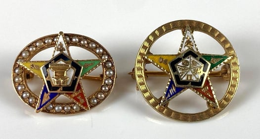 Group of 2 14K Gold Masonic Order of the Eastern Star Pins