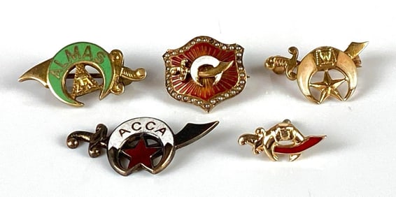 Group of 5 14K Gold Masonic Shriner Scimitar Sword Pins