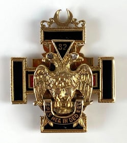 14K Gold Masonic Scottish Rite 32nd Degree Fob Pendant