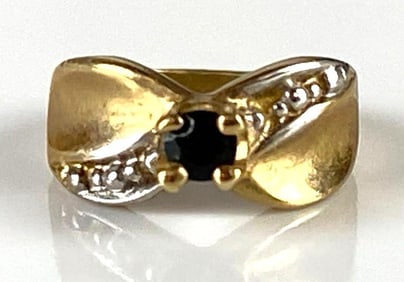 10K Gold Black Spinel Miniature Ring Necklace Pendant