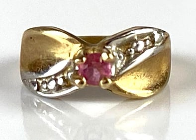 10K Gold Pink Quartz Miniature Ring Necklace Pendant