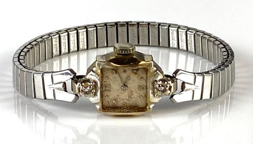 14K White Gold Womans Wristwatch with Diamond Accents