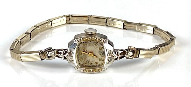 14K White Gold Bulova Womans Wristwatch with Diamond Accent Stones