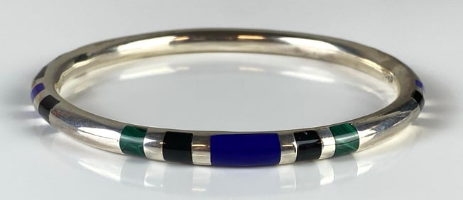 Taxco Sterling Silver Inlayed Bangle