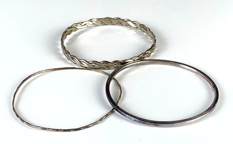 Group of 3 Sterling Silver Bangle Bracelets
