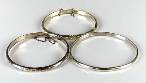 Group of 3 Sterling Silver Bangle Bracelets