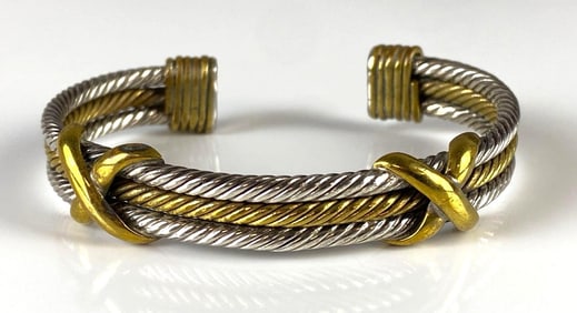 Sterling Silver and Brass Cable Cuff Bracelet