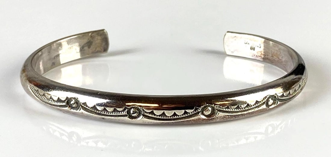 Signed Sterling Silver Etched Cuff Bracelet (1 of 6)