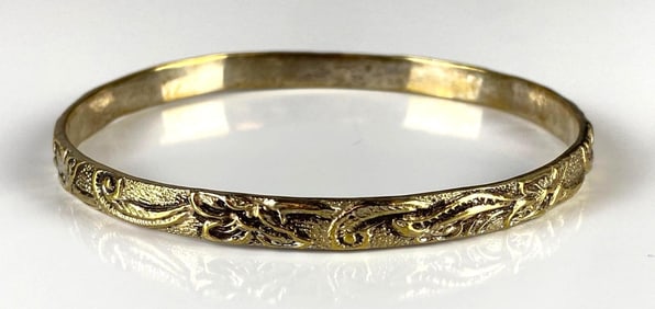 TAXCO Sterling Silver Floral Relief Bangle Bracelet