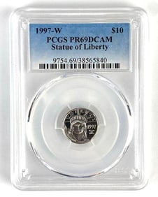 PCGS Graded 1997-W US $10 Statue of Liberty 1/10oz .999 Platinum Coin PR69DCAM