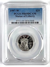PCGS Graded 1997-W US $25 Statue of Liberty 1/4oz .999 Platinum Coin PR69DCAM