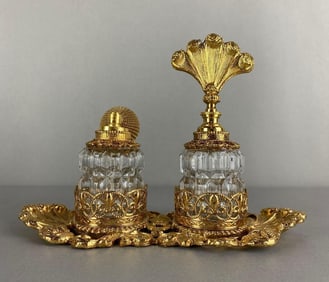 Group of 2 Ormolu Filigree Perfume Bottles and More