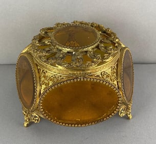 Amber Ormolus Filigree Dresser Jar
