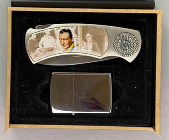 Commemorative John Wayne Flip Lighter and Pocket Knife