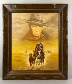 Signed Morino John Wayne Oil Painting on Canvas