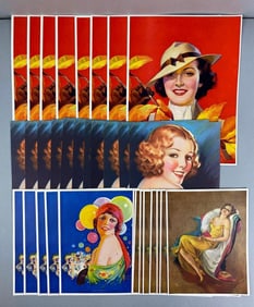 Group of 32 Vintage NOS Pin Up Girl Lithograph Prints