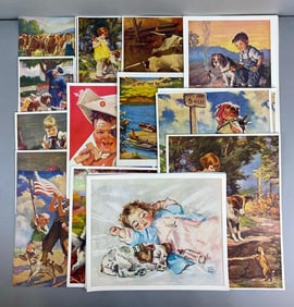 Group of Vintage NOS Children and Dog Lithograph Prints