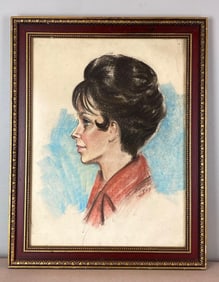 1969 Zippel Signed Woman Side Profile Pastel on Paper