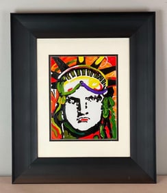 Peter Max Lady Liberty Oil on Board Painting