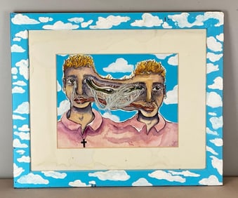 2 Men Melded Mixed Media Art
