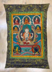 Vintage Tibetan Hand Painted Chenrezig Thangka