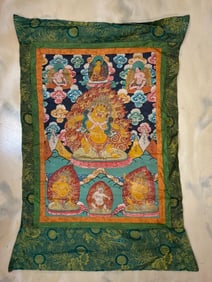 Vintage Tibetan Hand Painted Jambhala Thangka