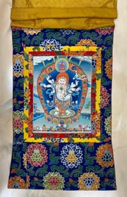 Vintage Tibetan Hand Painted White Mahakala Thangka