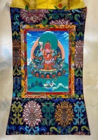 Vintage Tibetan Hand Painted Gyalwa Gyatso Thangka