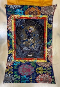 Vintage Tibetan Hand Painted Simhamukha Thangka