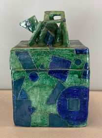 Green Blue Geometric Art Pottery Box