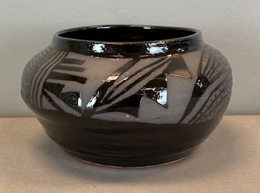 1994 Artist Signed Pueblo Style Black Pottery Bowl