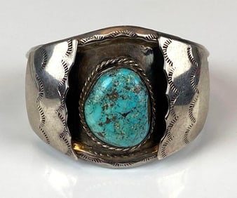 Native American Turquoise Silver Cuff Bracelet