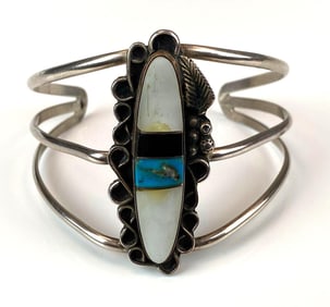 Native American Turquoise Onyx Moonstone Silver Cuff Bracelet