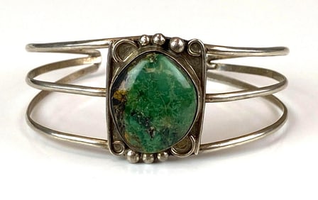 Native American Green Turquoise Silver Cuff Bracelet