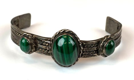 Native American Malachite Silver Cuff Bracelet